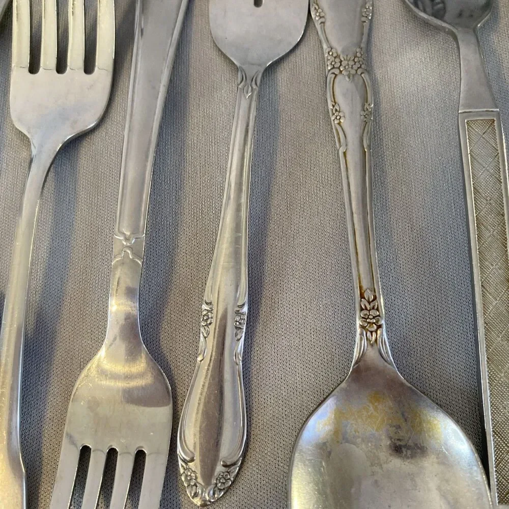 Vintage Lot Mixed Stainless Steel Flatware Silverware MCM Floral Textured Atomic